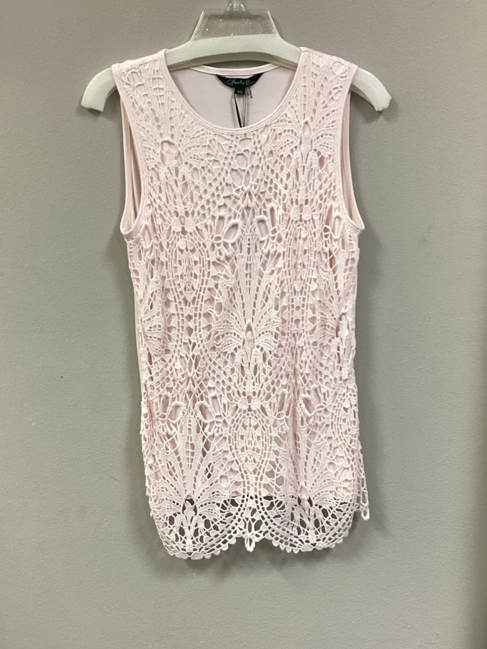 CHARLIE B Pale Pink Crochet Overlay Tank